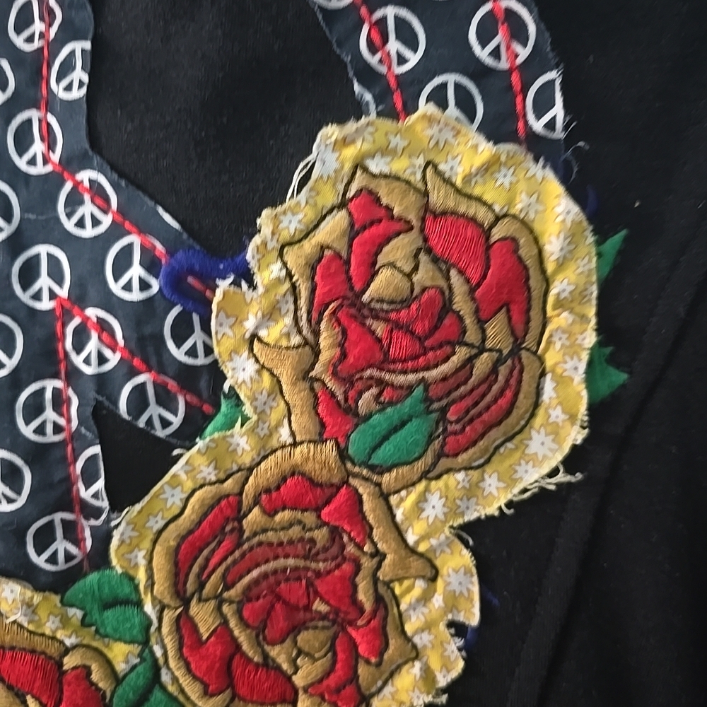 Ivy Jane Black Double Breasted Peace Roses Womens Pea Coat Jacket Size Medium - Picture 7 of 7